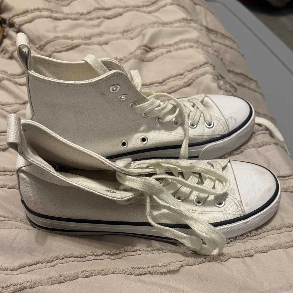 Leather Chuck Taylor look alike White High-Top Sneakers